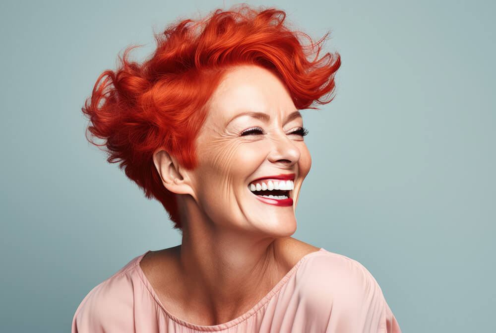 happy-smiling-redhead-mature-woman-grey-background